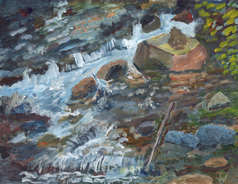 Trail Creek-Acrylic on Cardstock 8.5 x 11in For Sale
